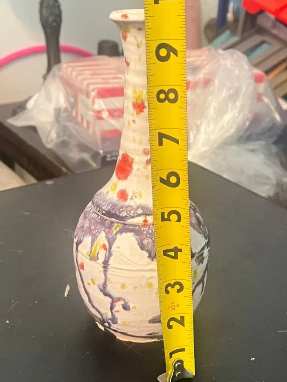 Handmade Speckled Art Pottery Vase with Splatter Glaze